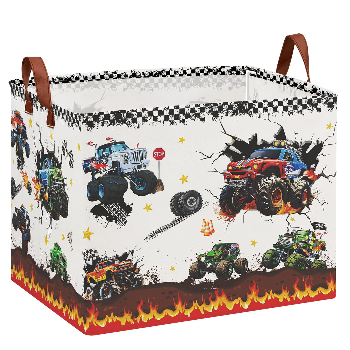 XHWZOF Monster Truck Storage Basket with MDF bottom offers sturdy load-bearing support.