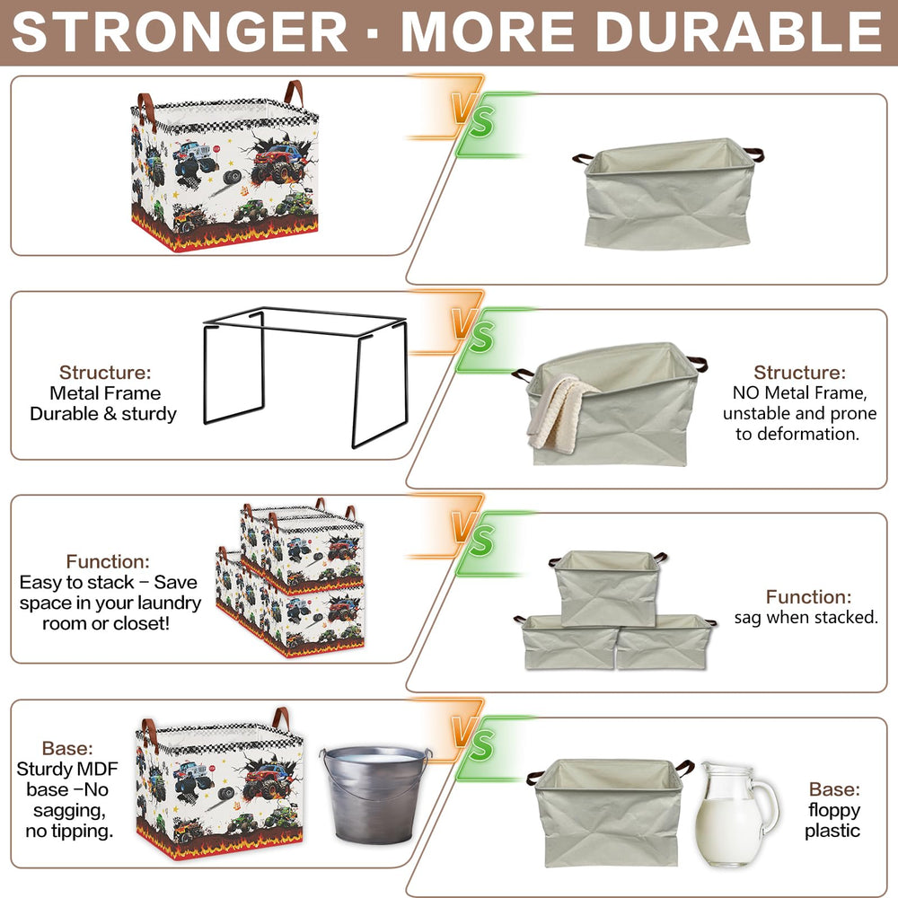 XHWZOF Monster Truck Storage Basket waterproof hamper with PE lining for easy cleaning.
