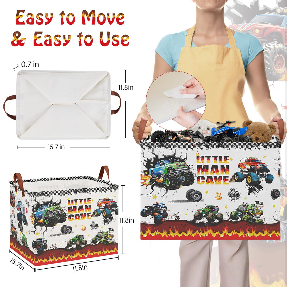 XHWZOF Monster Trucks storage basket close-up shows collapsible design for space-saving storage.