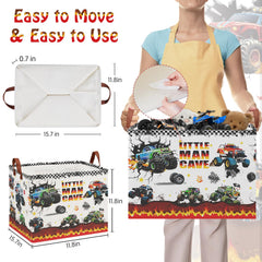 XHWZOF Monster Trucks storage basket close-up shows collapsible design for space-saving storage.