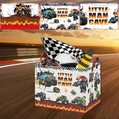XHWZOF Monster Trucks storage basket in kids rooms used for plush toys and books.
