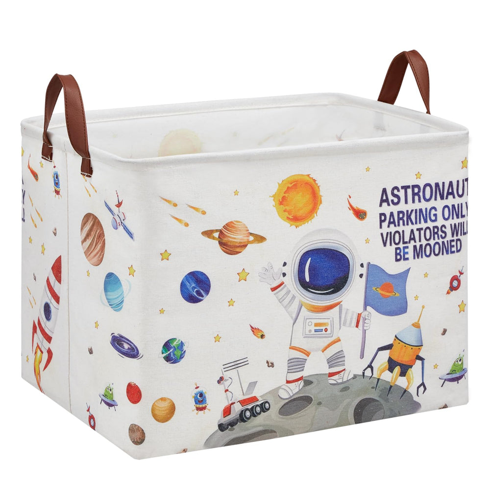 XHWZOF outer-space astronaut bin with moon scene for organized toy storage.