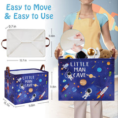 XHWZOF Planets boy-room decor bin blue enhances room theming and helps store kids' books.