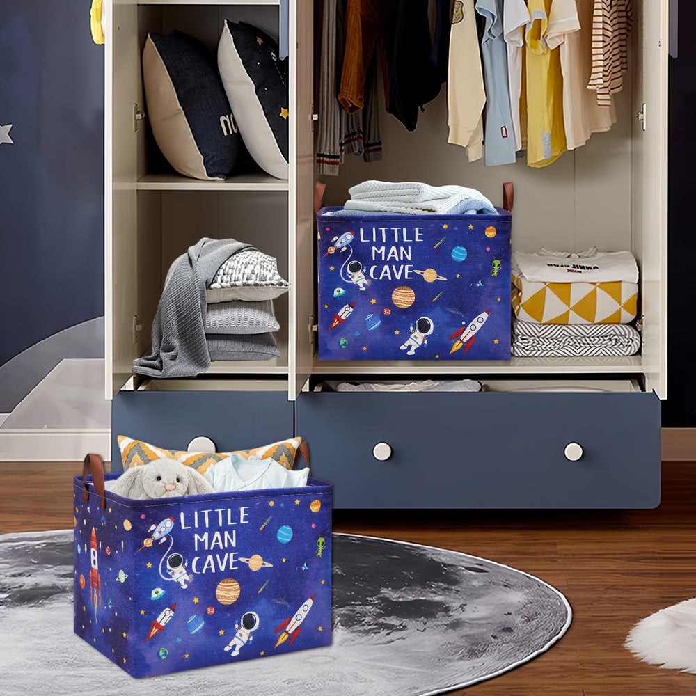 XHWZOF Portable laundry hamper blue with leather handle for easy transport.