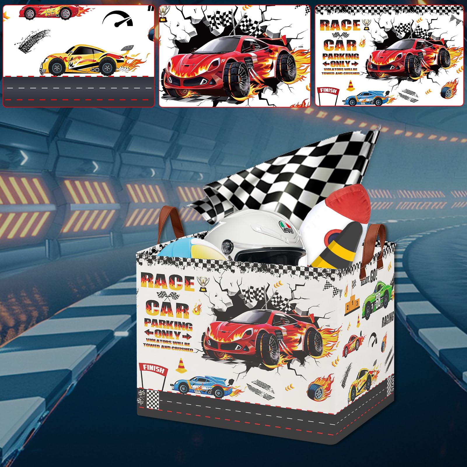 XHWZOF Race Car Storage Basket 36L capacity holds toys and clothes