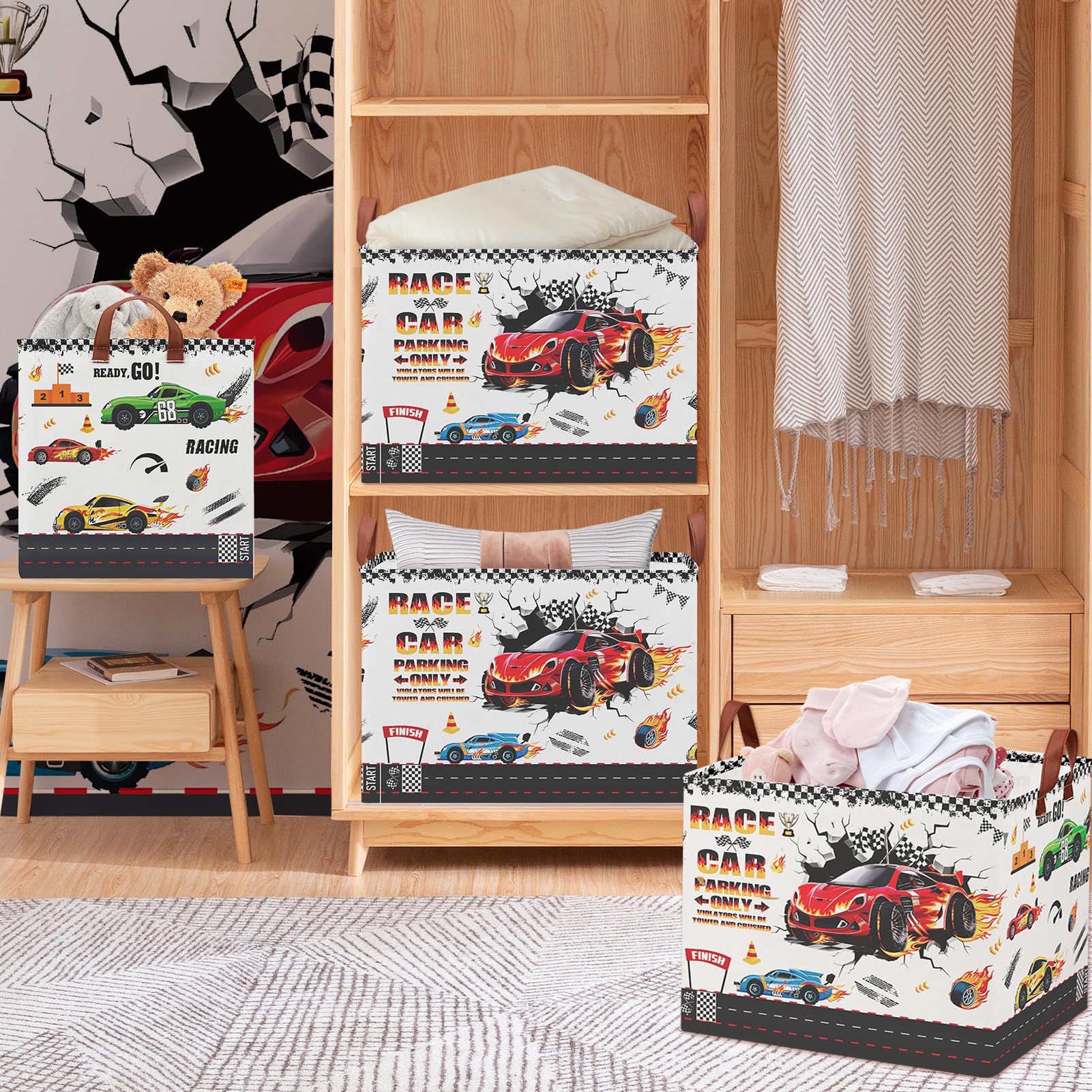 XHWZOF Race Car Storage Basket cotton-linen interior easy cleaning