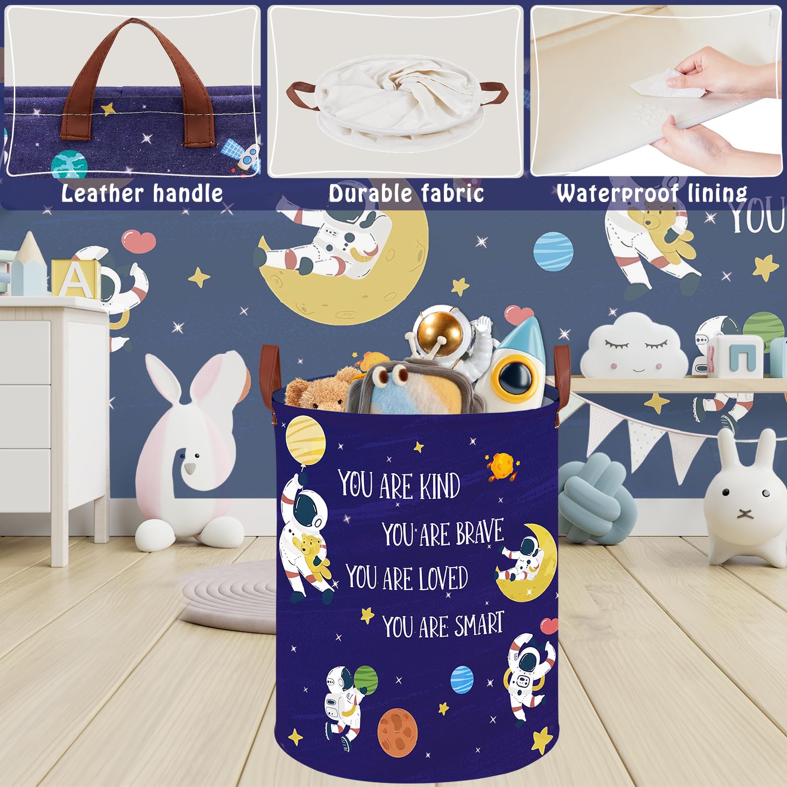 XHWZOF Space 45L Nursery Hamper showing large capacity for stuffed toys.