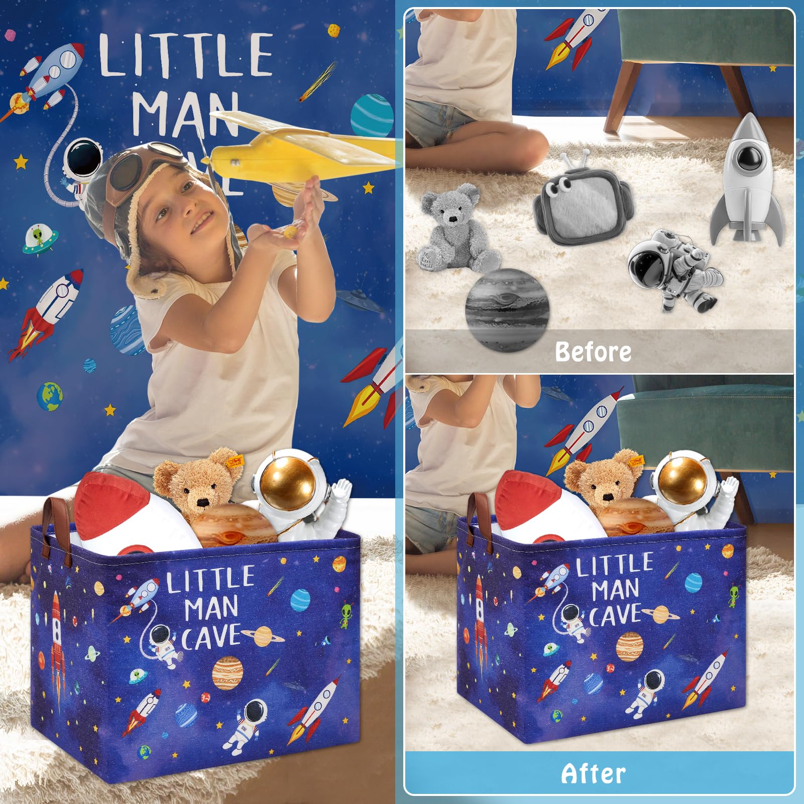 XHWZOF Space quotes storage bin blue highlights inspirational decor while tidying rooms.