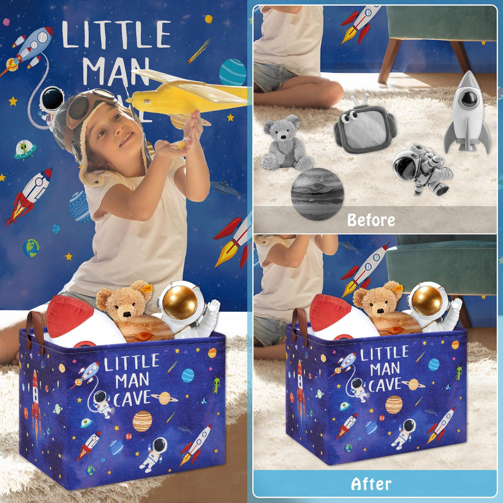 XHWZOF Space quotes storage bin blue highlights inspirational decor while tidying rooms.