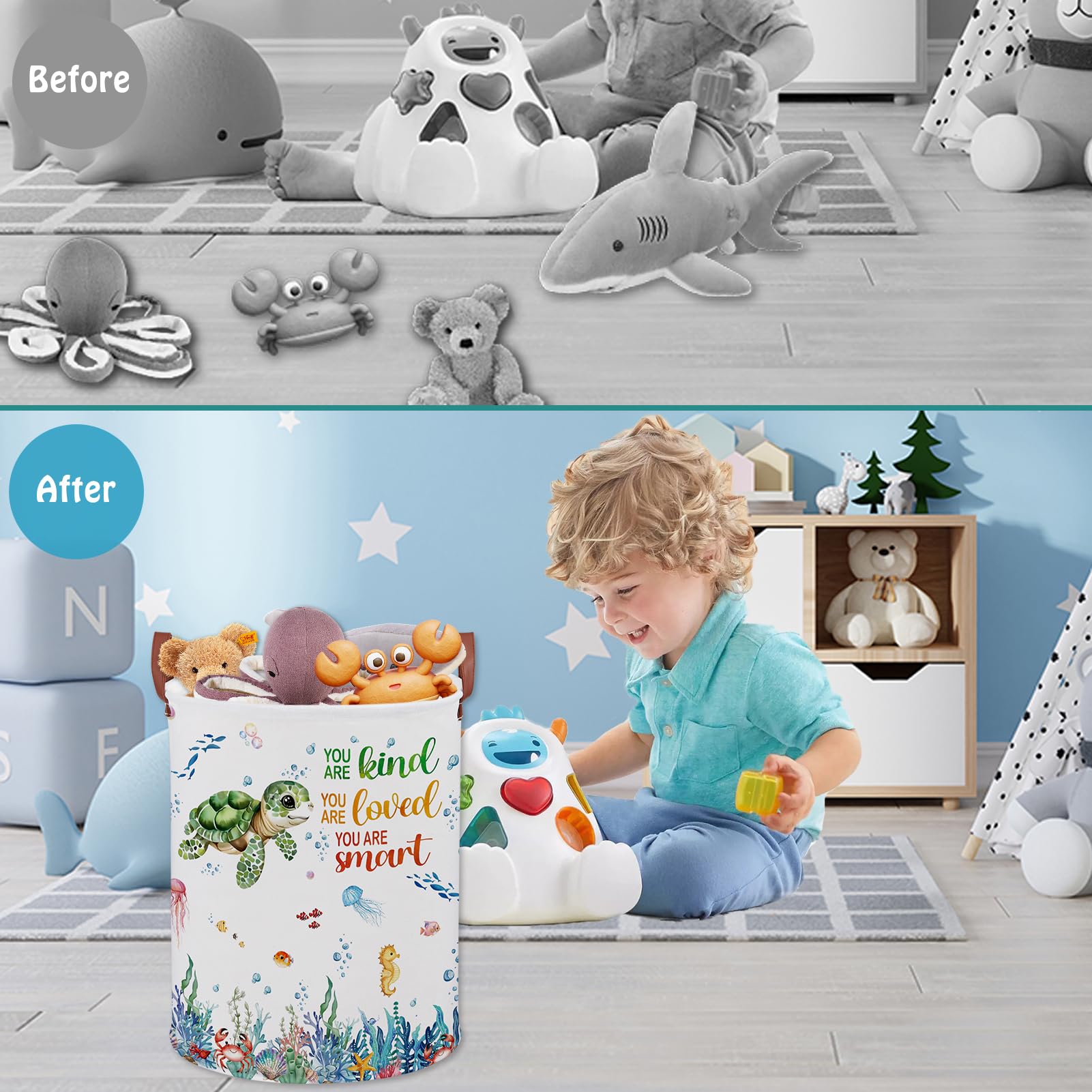 XHWZOF Turtle Kid Laundry Basket folded compact for space saving