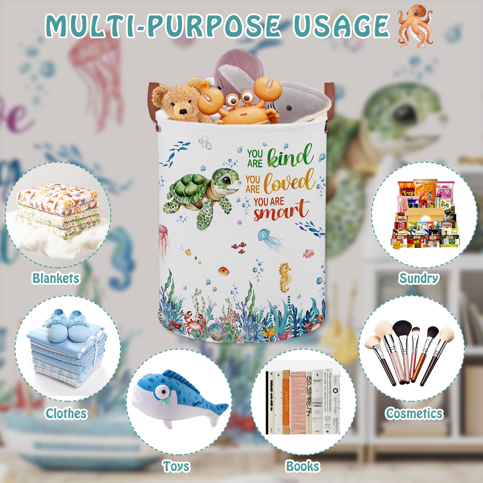 XHWZOF Turtle Kid Laundry Basket adds ocean-themed decor to nursery storage