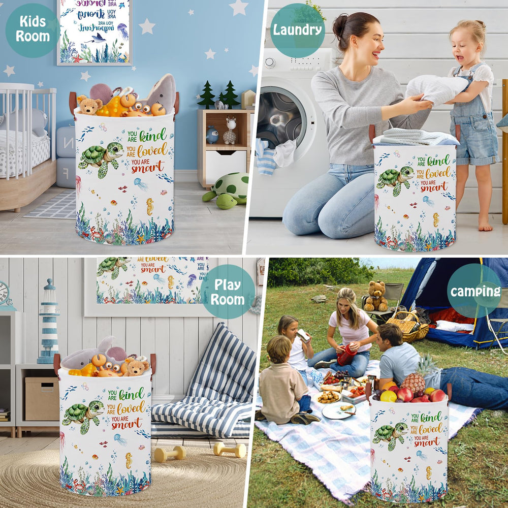 XHWZOF Turtle Kid Laundry Basket waterproof inner liner contains moisture