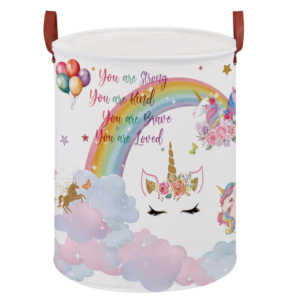 XHWZOF unicorn room decor laundry basket cloud-top view showing 45L storage.