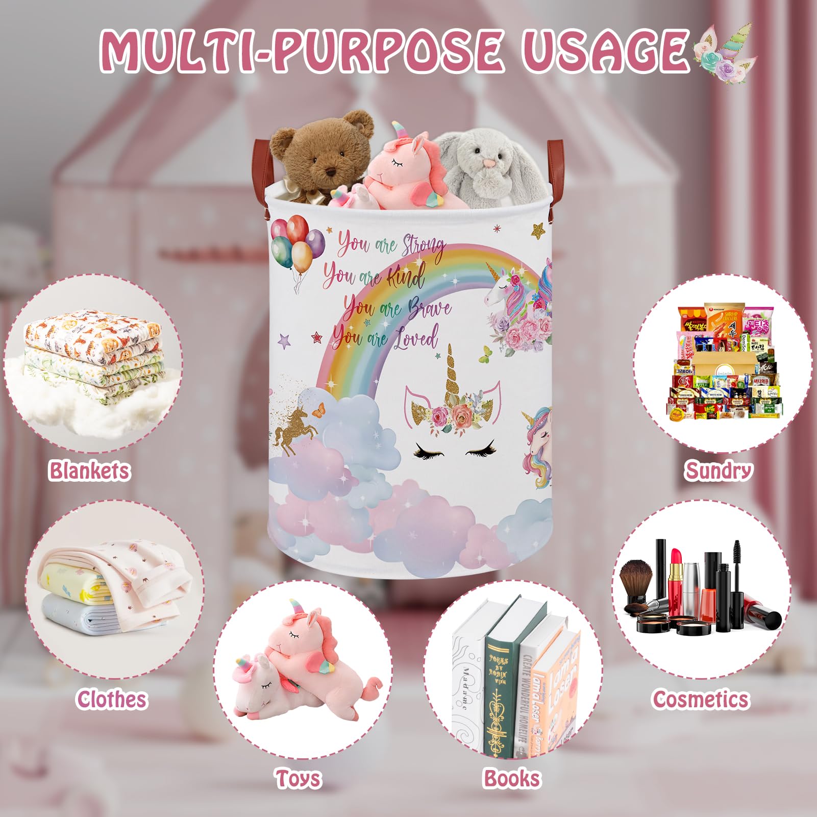 XHWZOF unicorn room decor laundry basket dimension 14-2x17-7 inches for versatile fit.