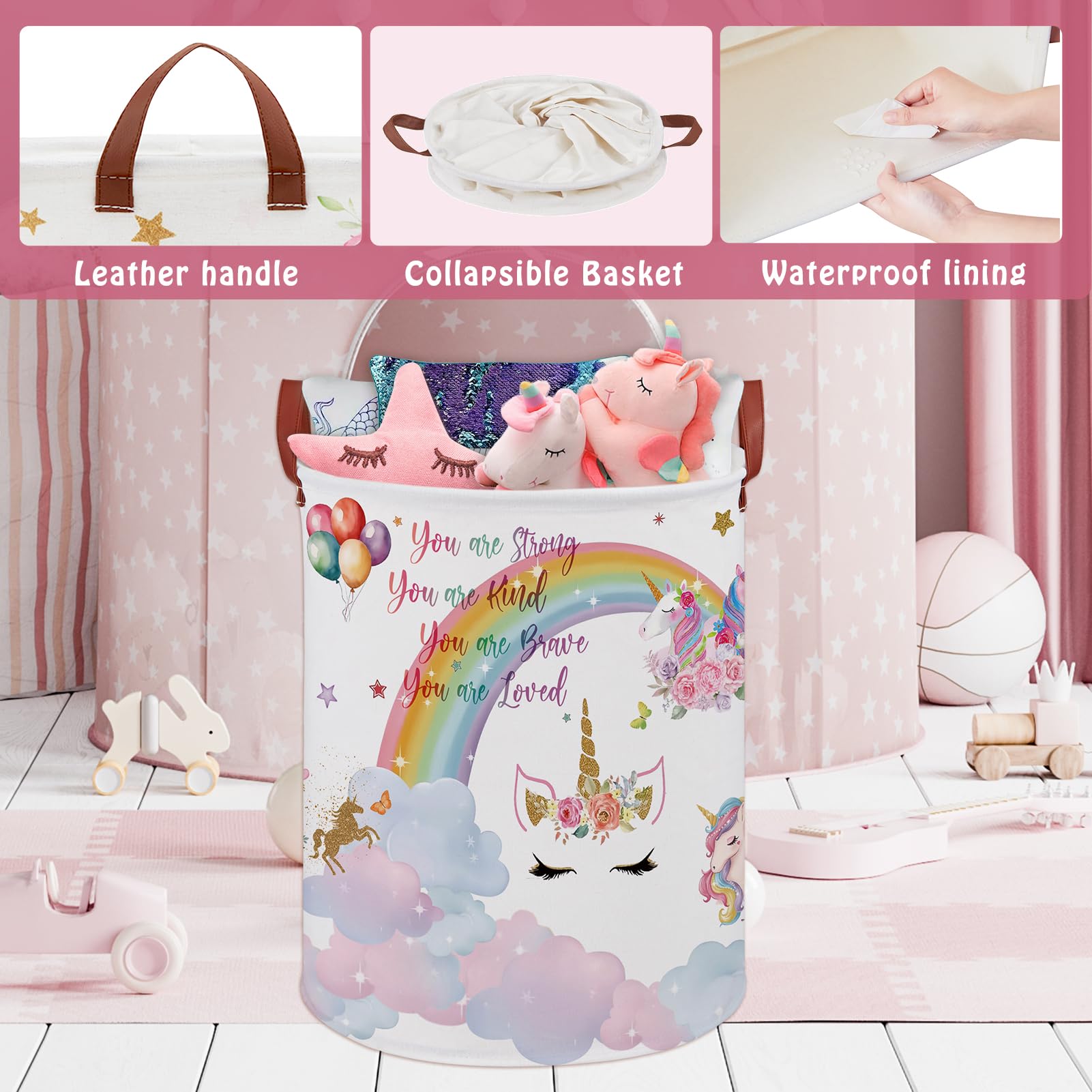 XHWZOF unicorn room decor laundry basket folded-compact demonstrates space-saving design.
