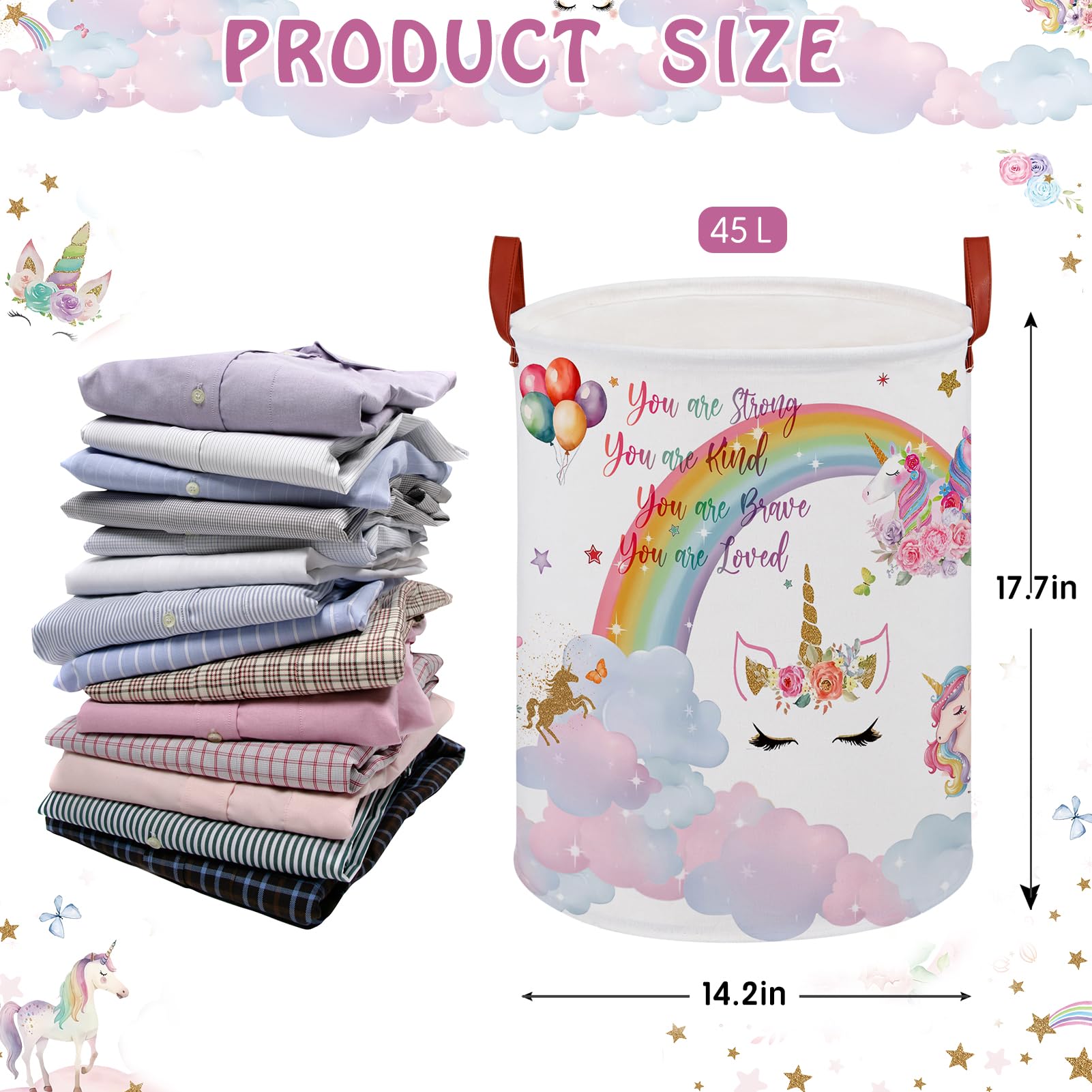 XHWZOF unicorn room decor laundry basket rainbow design close-up highlights fabric.