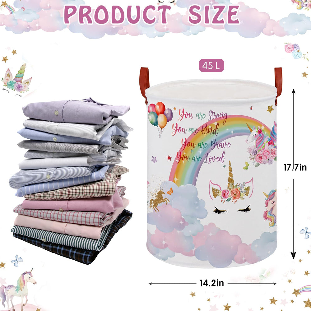 XHWZOF unicorn room decor laundry basket rainbow design close-up highlights fabric.