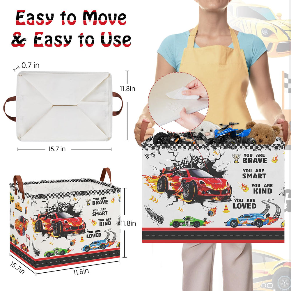 XHWZOF Waterproof car-themed storage bin for boys keeps contents dry and easy to wipe