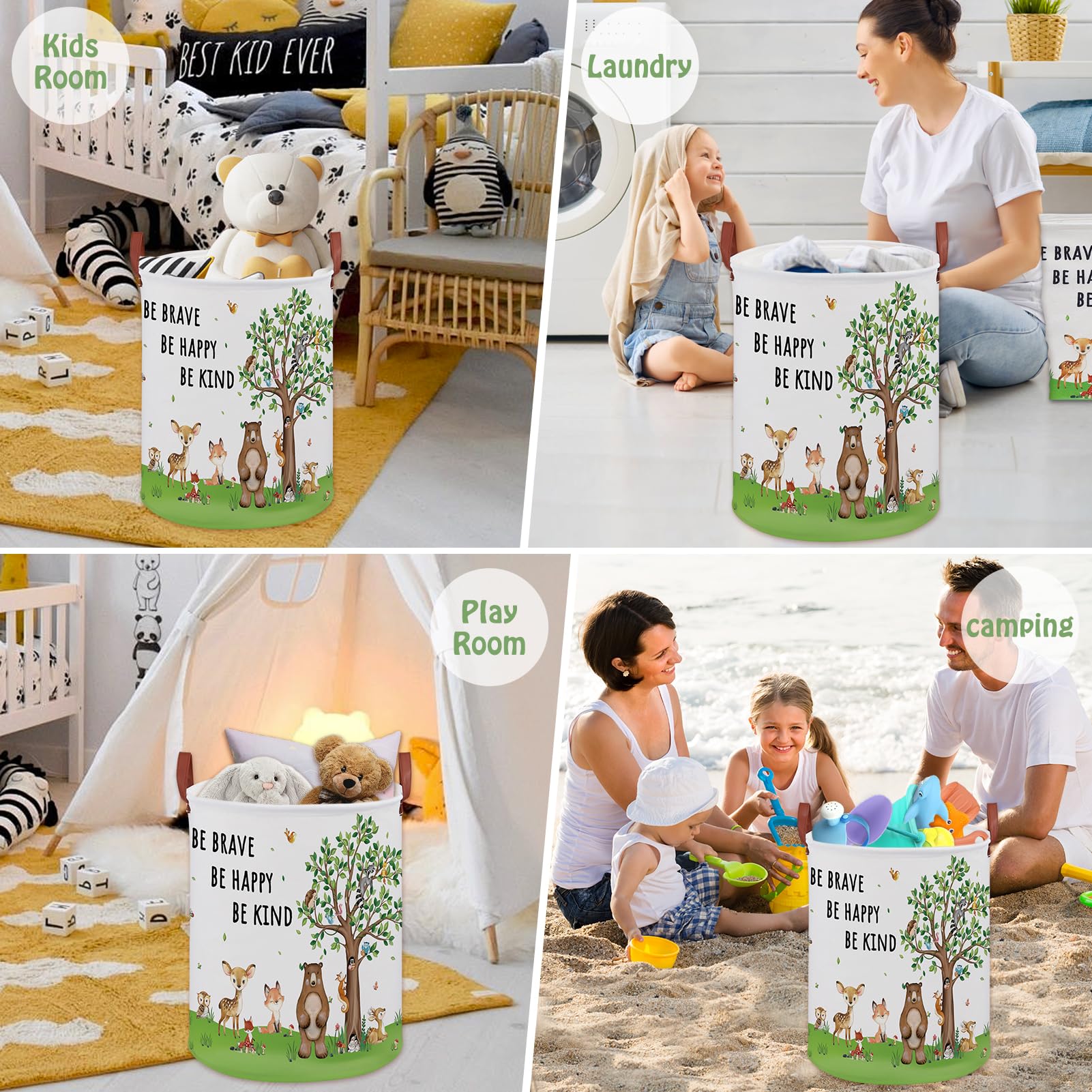 XHWZOF Woodland baby laundry hamper close-up reveals waterproof lining and durable fabric