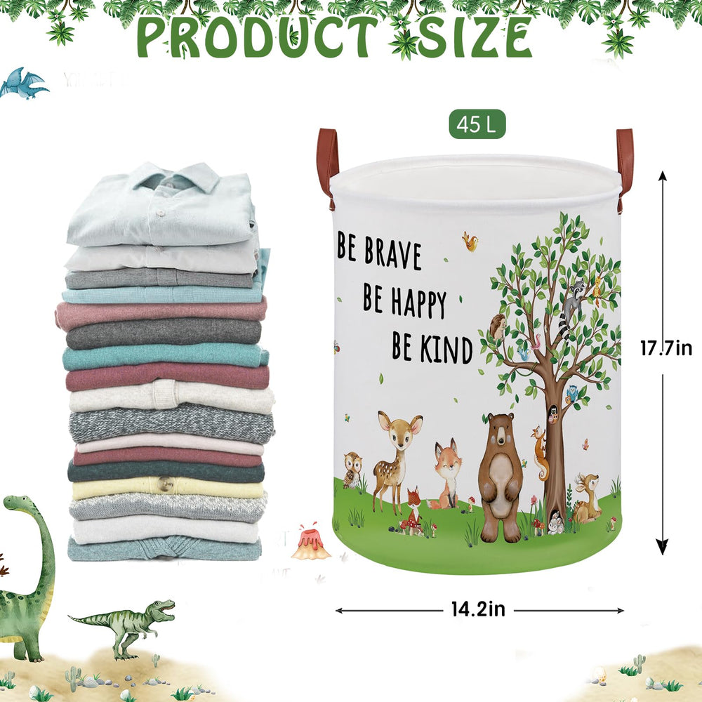 XHWZOF Woodland baby laundry hamper collapsible view shows space-saving design