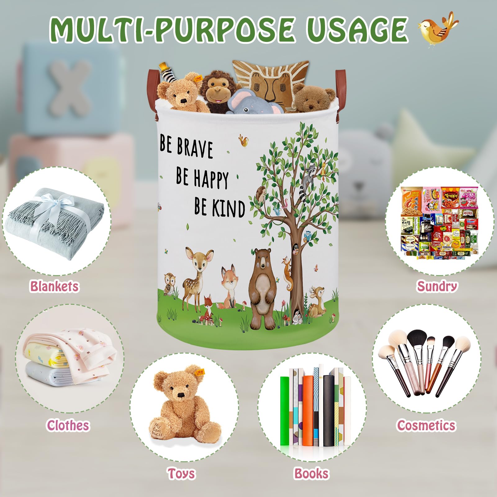 XHWZOF Woodland baby laundry hamper in use near changing area for easy cleanup