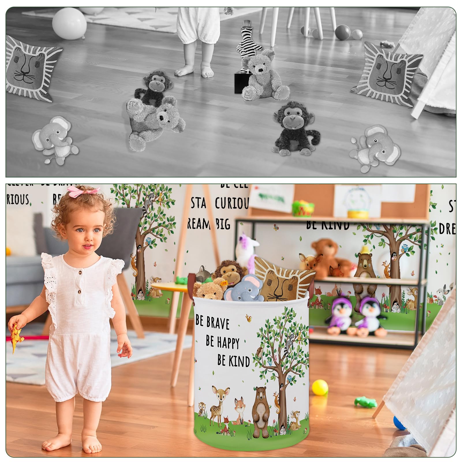 XHWZOF Woodland baby laundry hamper side view highlights portability for busy homes