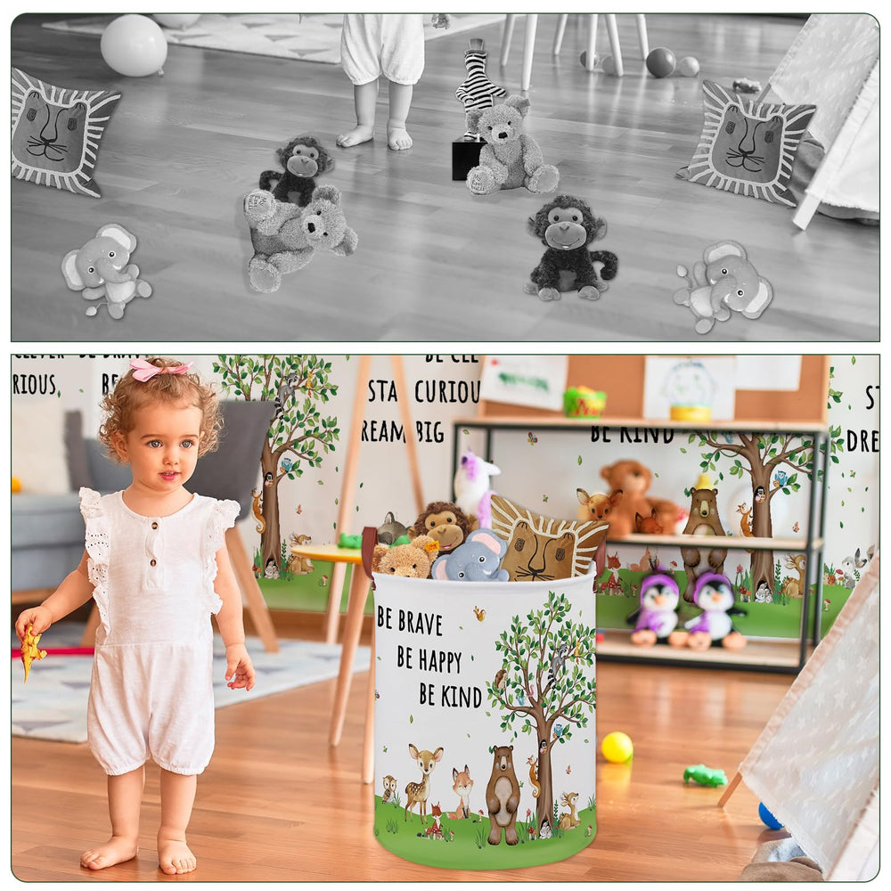 XHWZOF Woodland baby laundry hamper side view highlights portability for busy homes