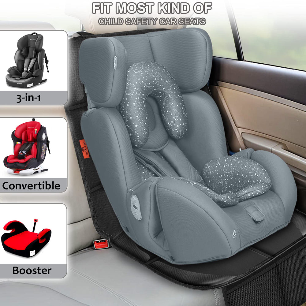 XHYANG car seat protector adjustable straps securely fasten to the headrest