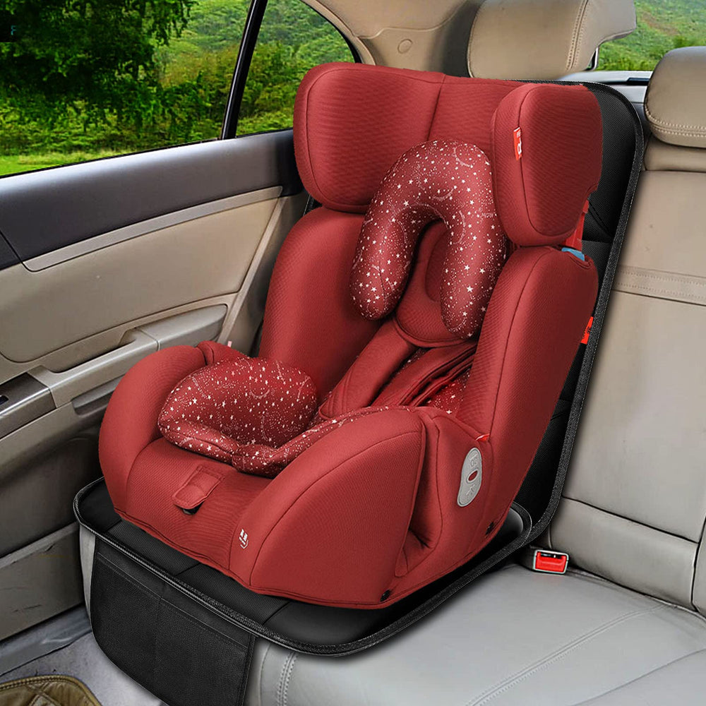 XHYANG car seat protector anti-slip backing image shows a secure fit during bumpy rides