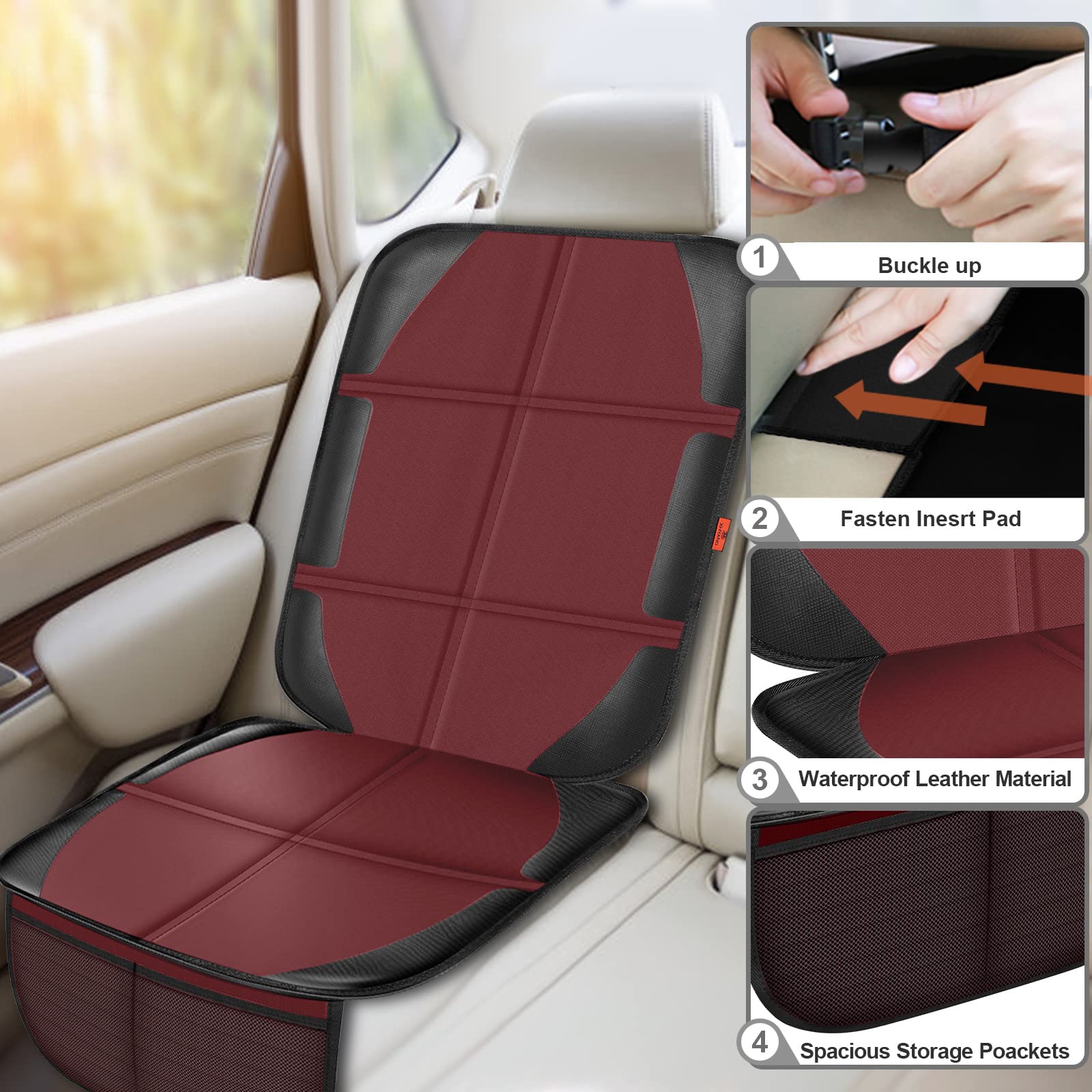 XHYANG car seat protector adjustable straps illustrate easy secure installation