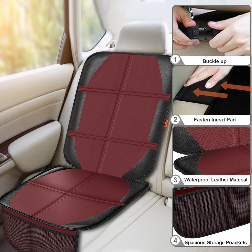 XHYANG car seat protector adjustable straps illustrate easy secure installation