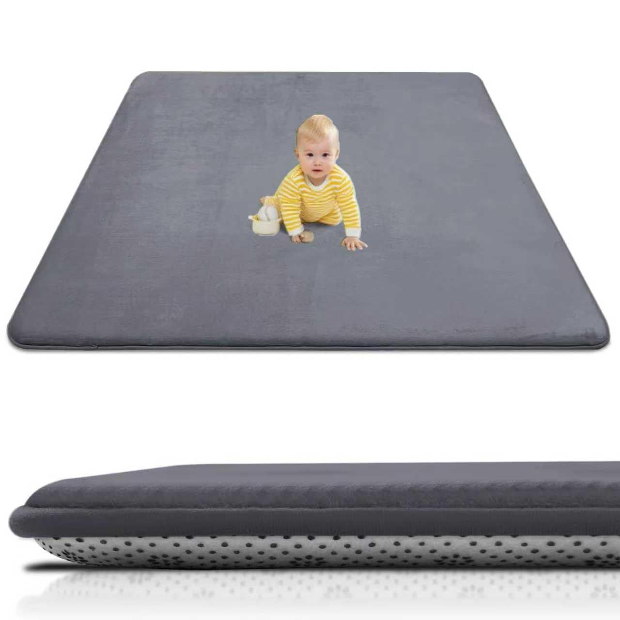 Xiaoxinluck baby play mat with ultra-soft coral velvet surface for gentle tummy time.