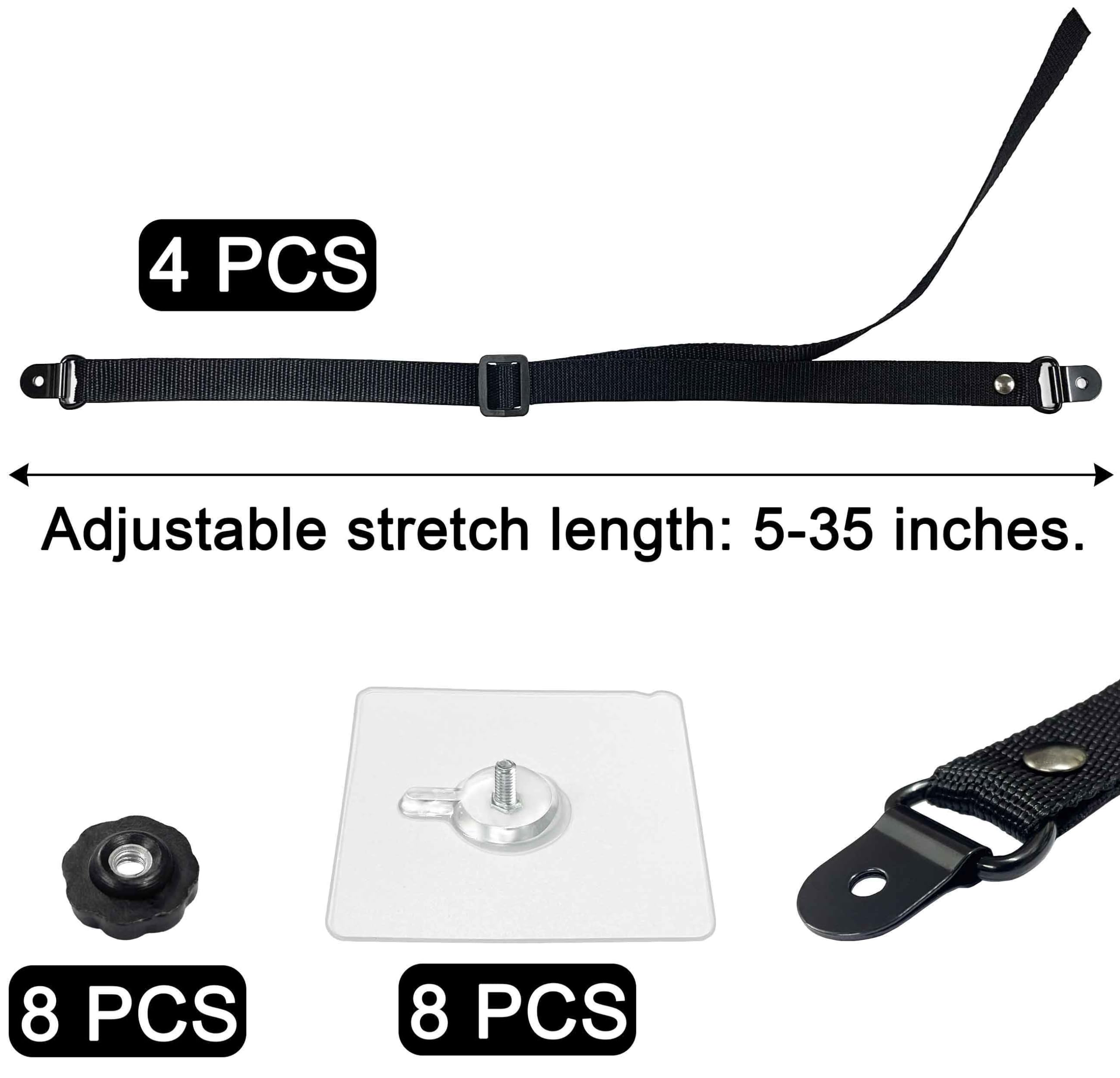 Xicveiuz adjustable straps in use securing a flat-screen near furniture, reducing tip risk.