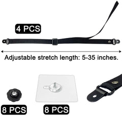 Xicveiuz adjustable straps in use securing a flat-screen near furniture, reducing tip risk.