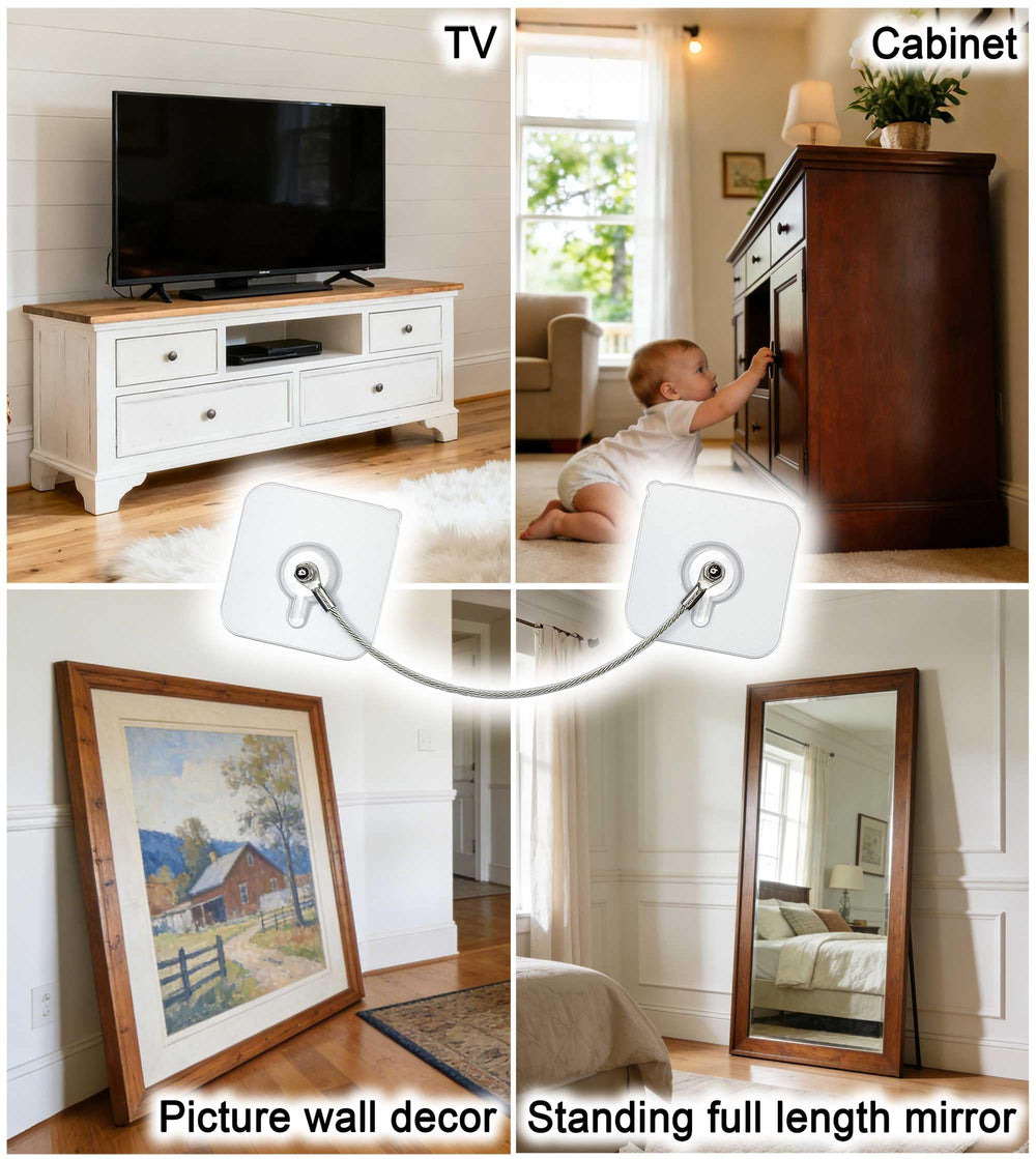 Xicveiuz secure-wall attachment helps protect furniture.
