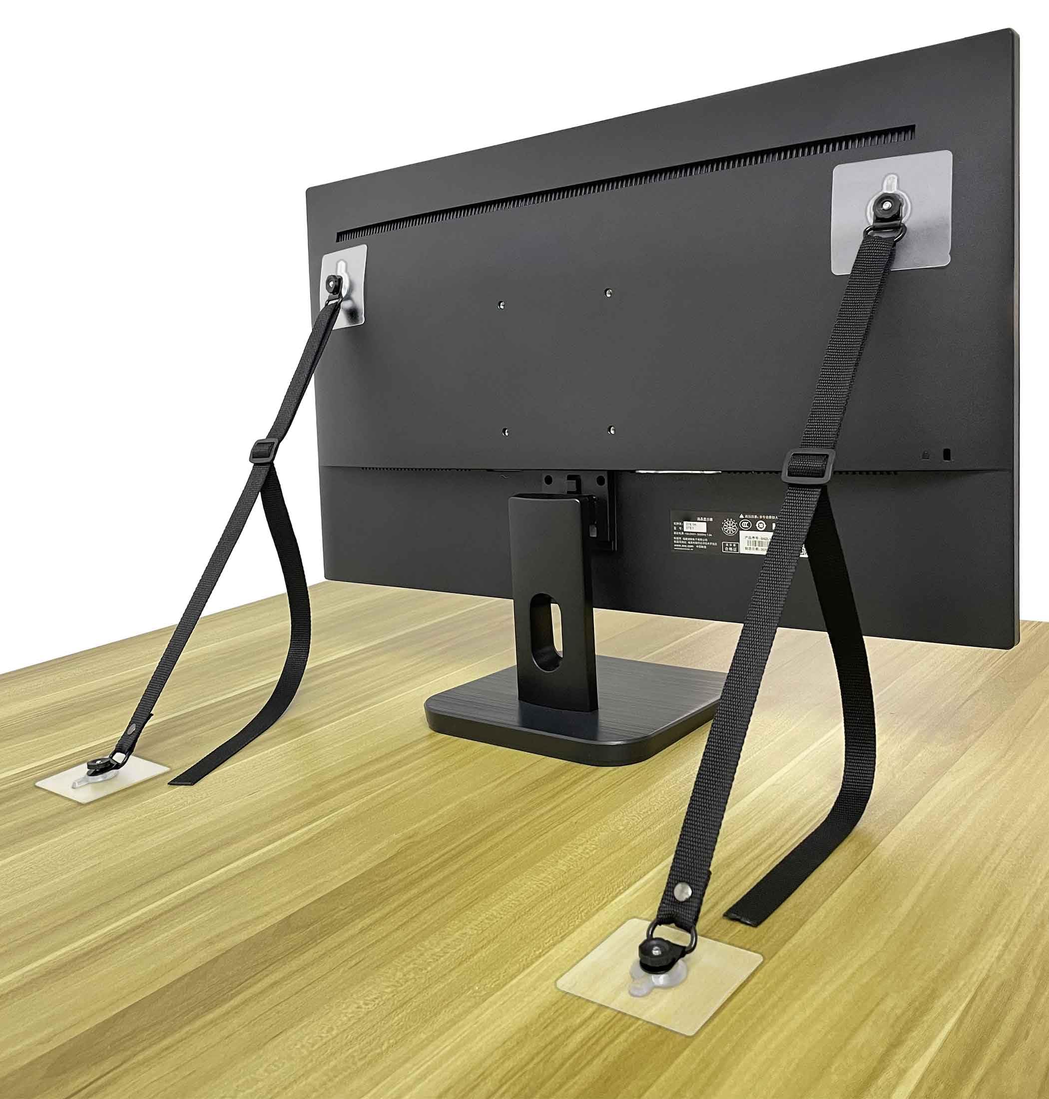 Xicveiuz TV safety straps kit laid out with hardware for easy no-drill setup.