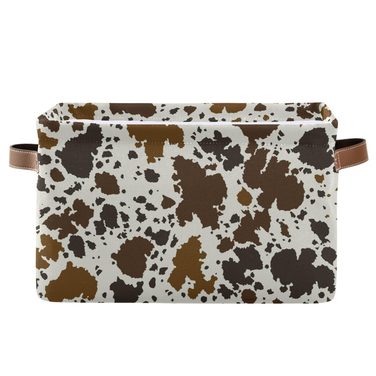 Xigua cow-print storage bin front view showing durable canvas and shape