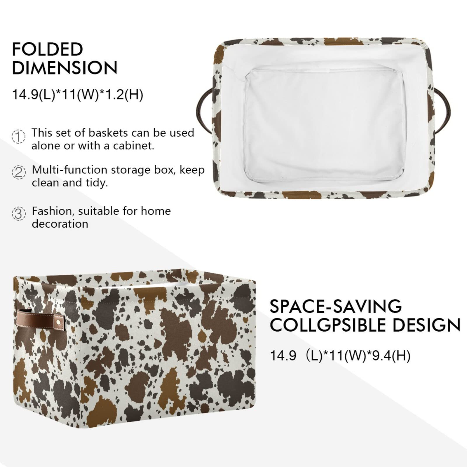 Xigua cow-print storage bin open top for easy access