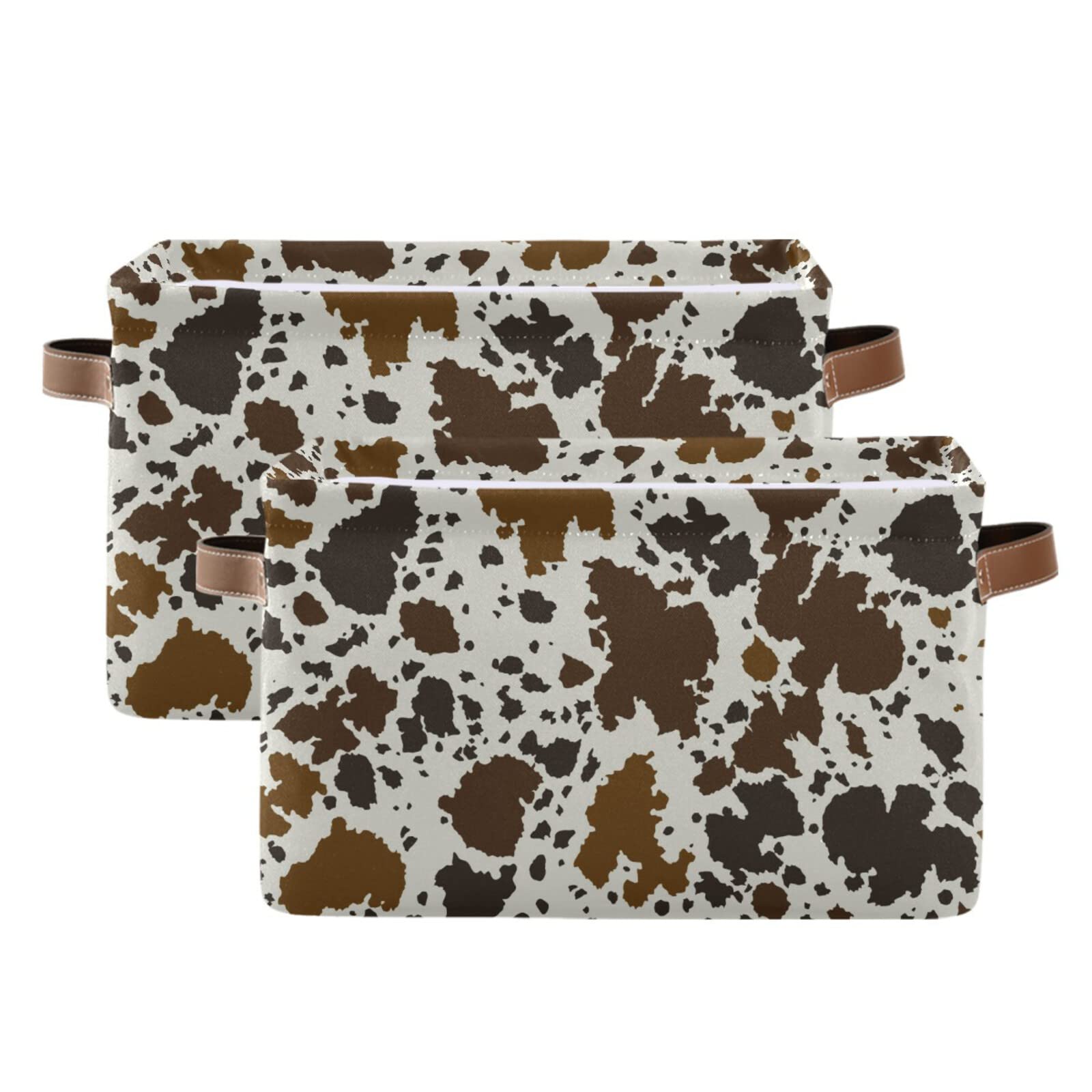 Xigua cow-print storage bin side view for shelf organization