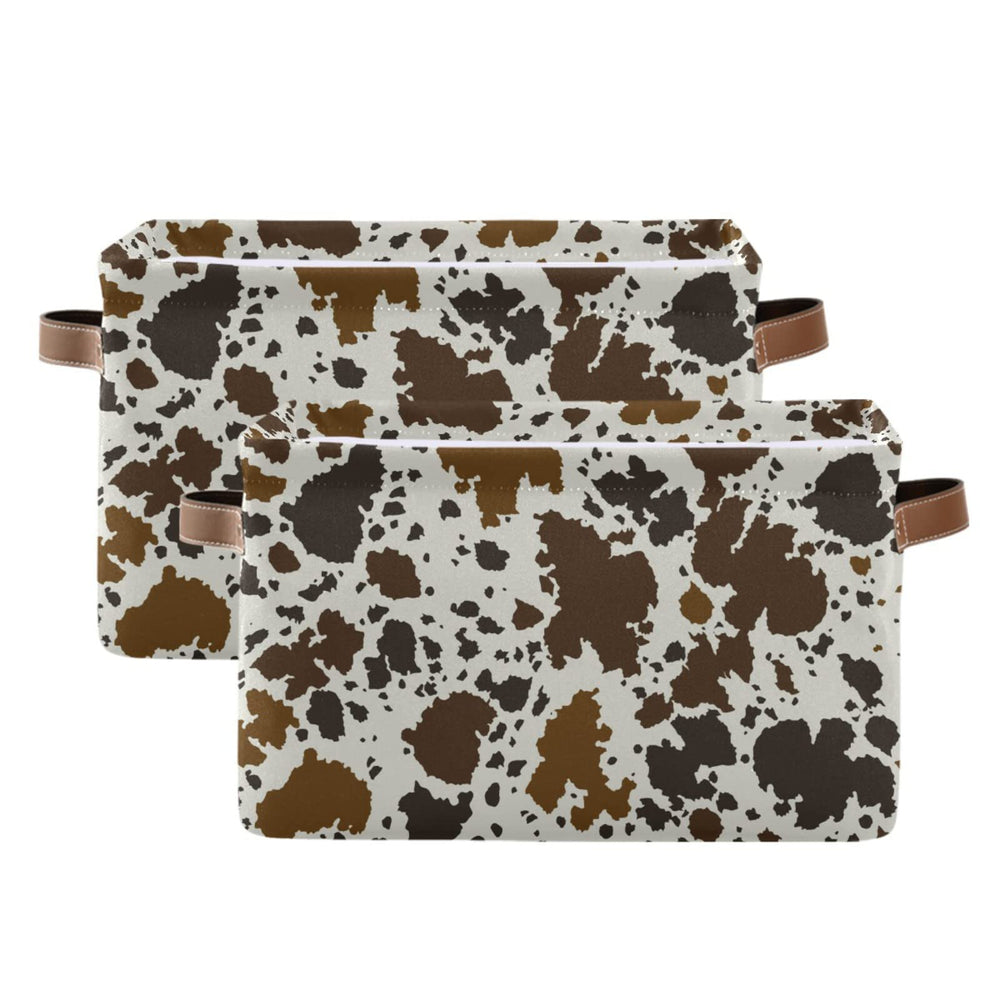 Xigua cow-print storage bin side view for shelf organization