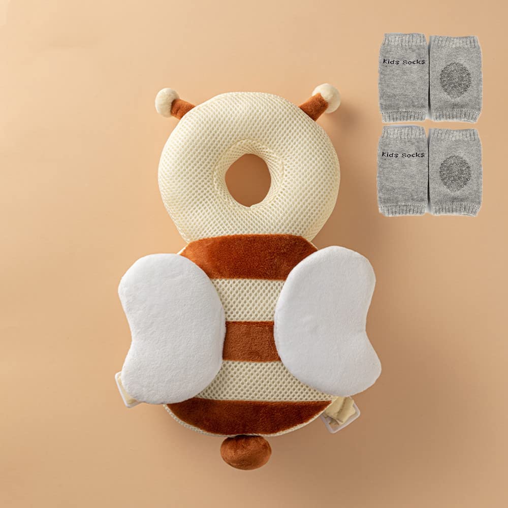 XIGUI baby head protector bee front view offers gentle head protection during crawling.