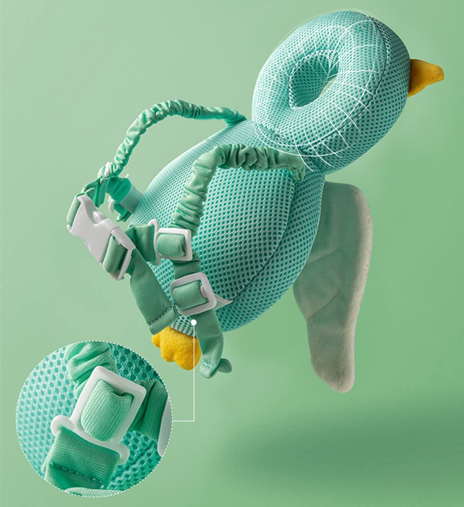 XIGUI baby head protector bee side view highlights adjustable straps for a snug fit.