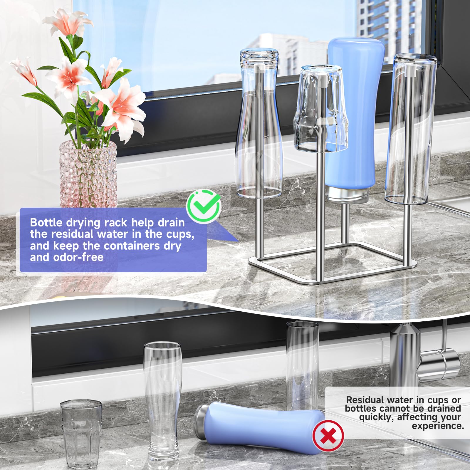 XILIMEN bottle drying rack countertop use fits beside sink to streamline drying.