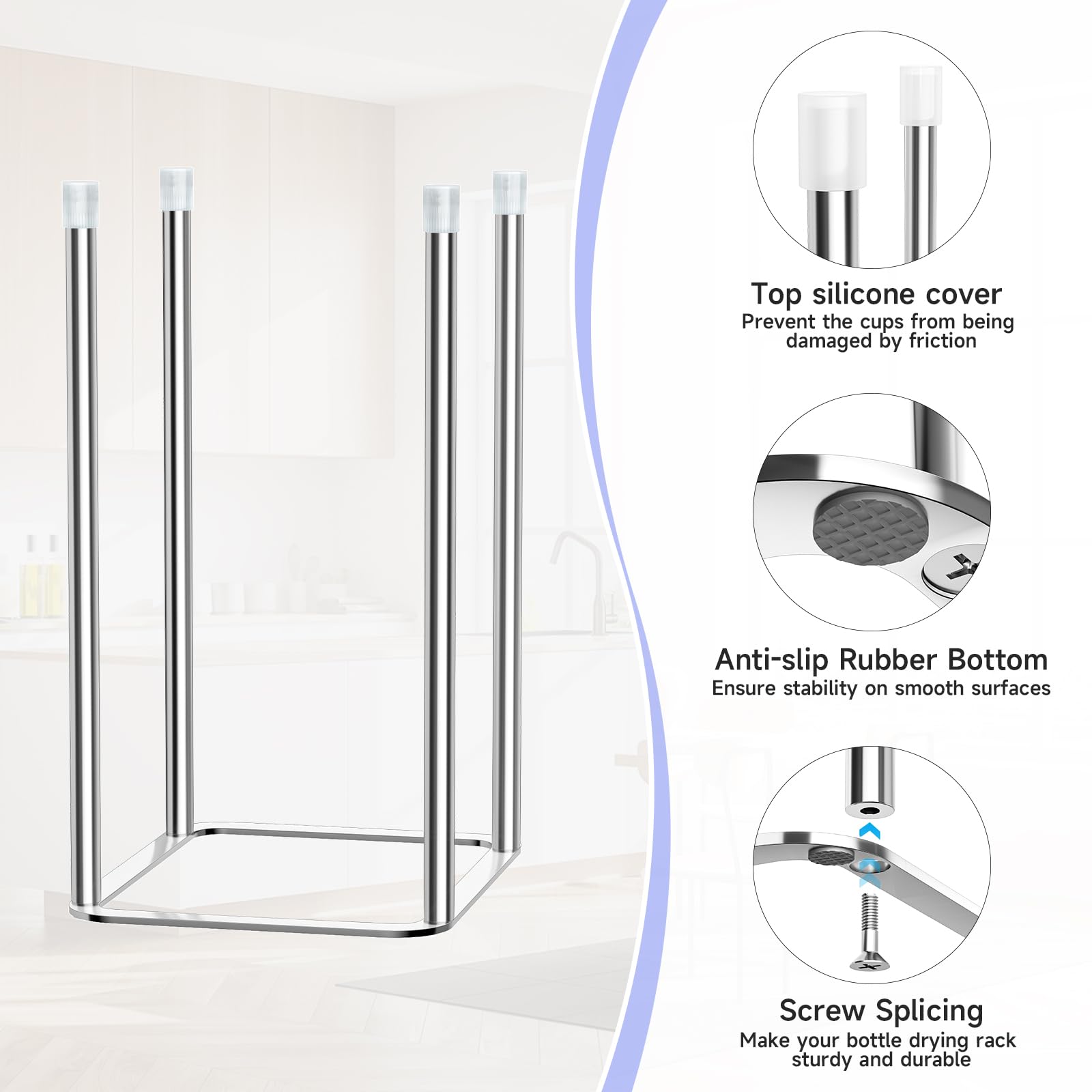 XILIMEN kitchen drying rack compact design shows versatile rack for bottles, cups, and bags.