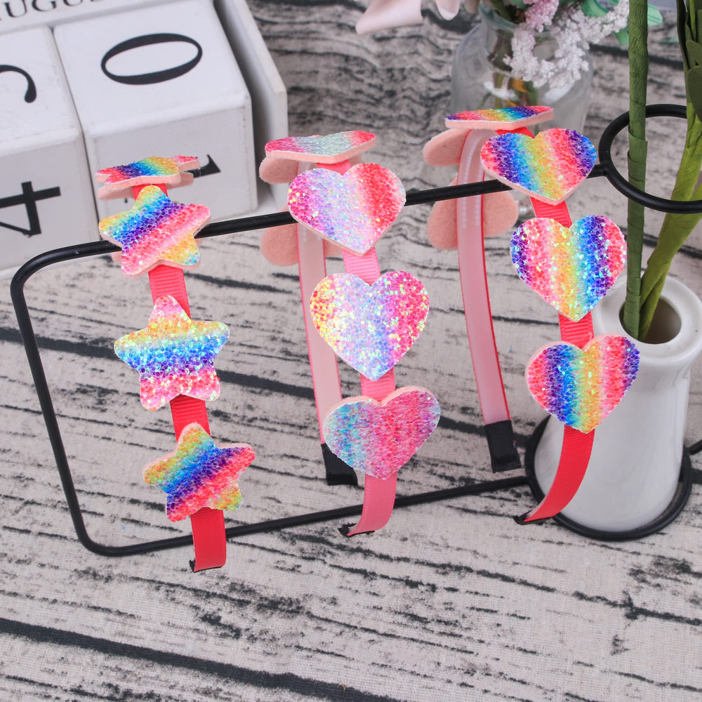 XIMA Glitter Rainbow headbands close-up shows durable glitter finish for daily wear