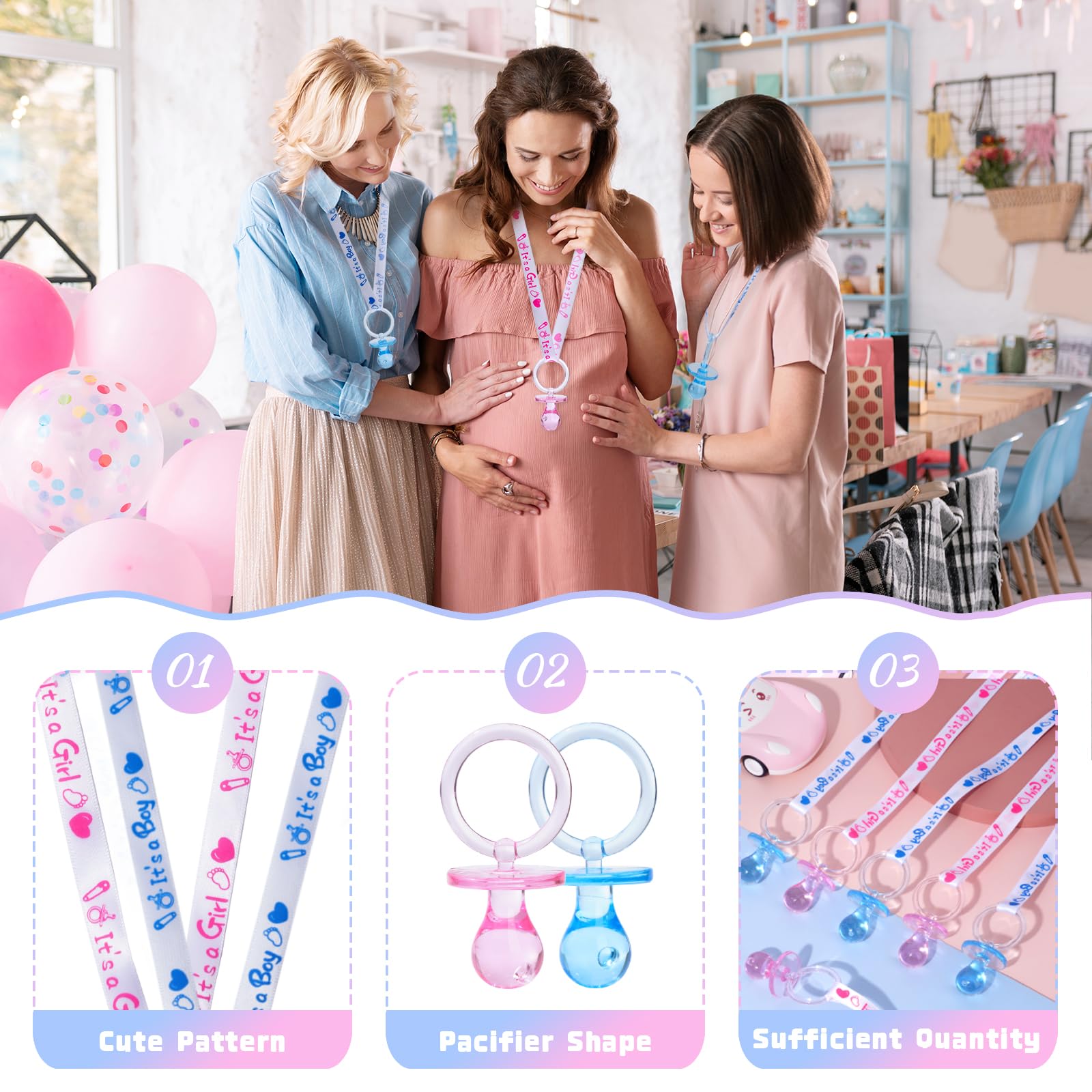 XINHUIDALSQ pacifier necklace pink, charming baby shower accessory for guests.