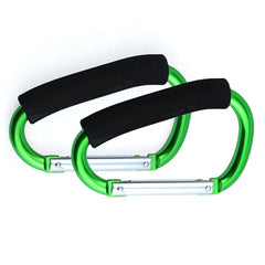 XINHUISHQZ stroller hooks pair in green for hands-free shopping convenience.
