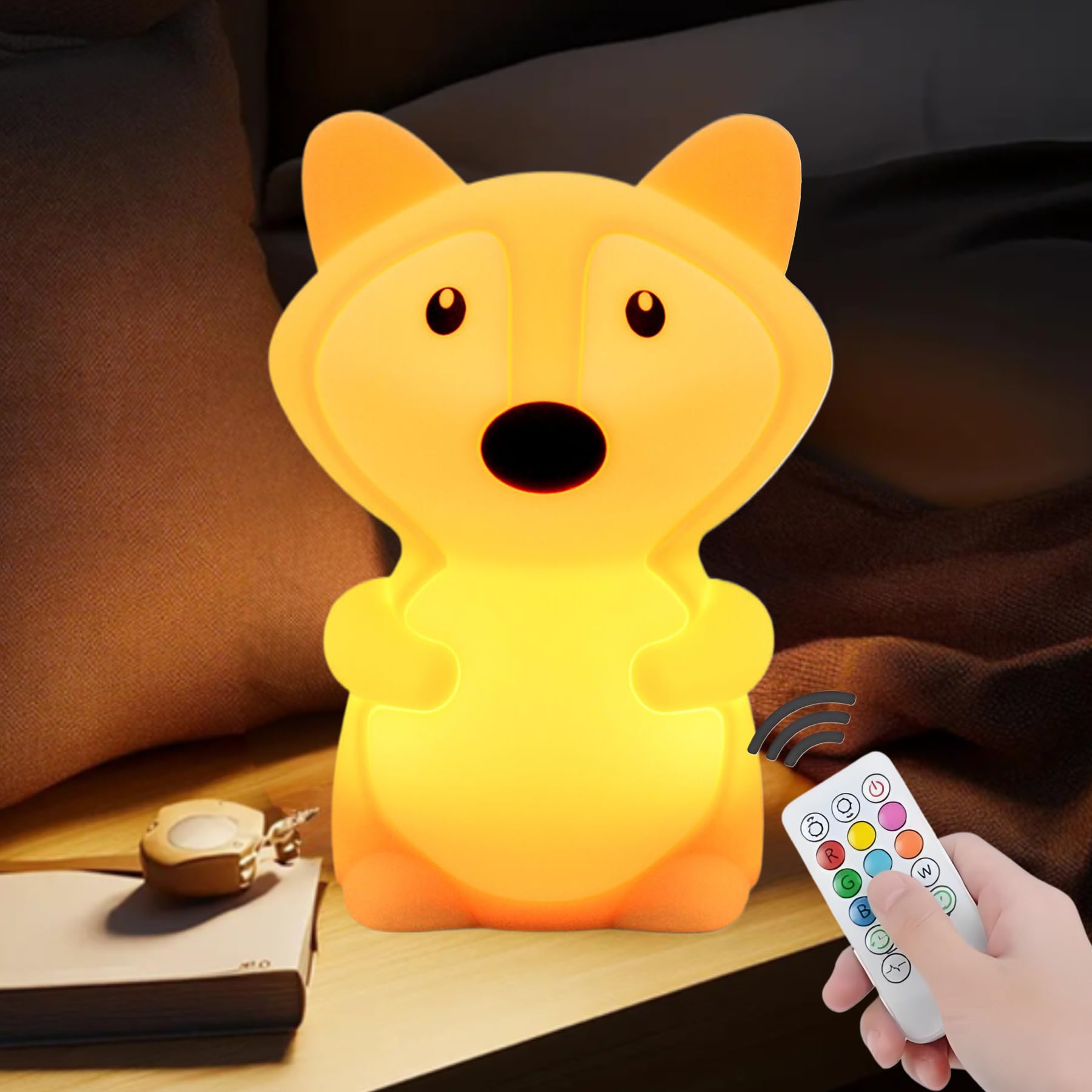 Xinjinhju fox night light front view shows safe, soft glow for bedtime.