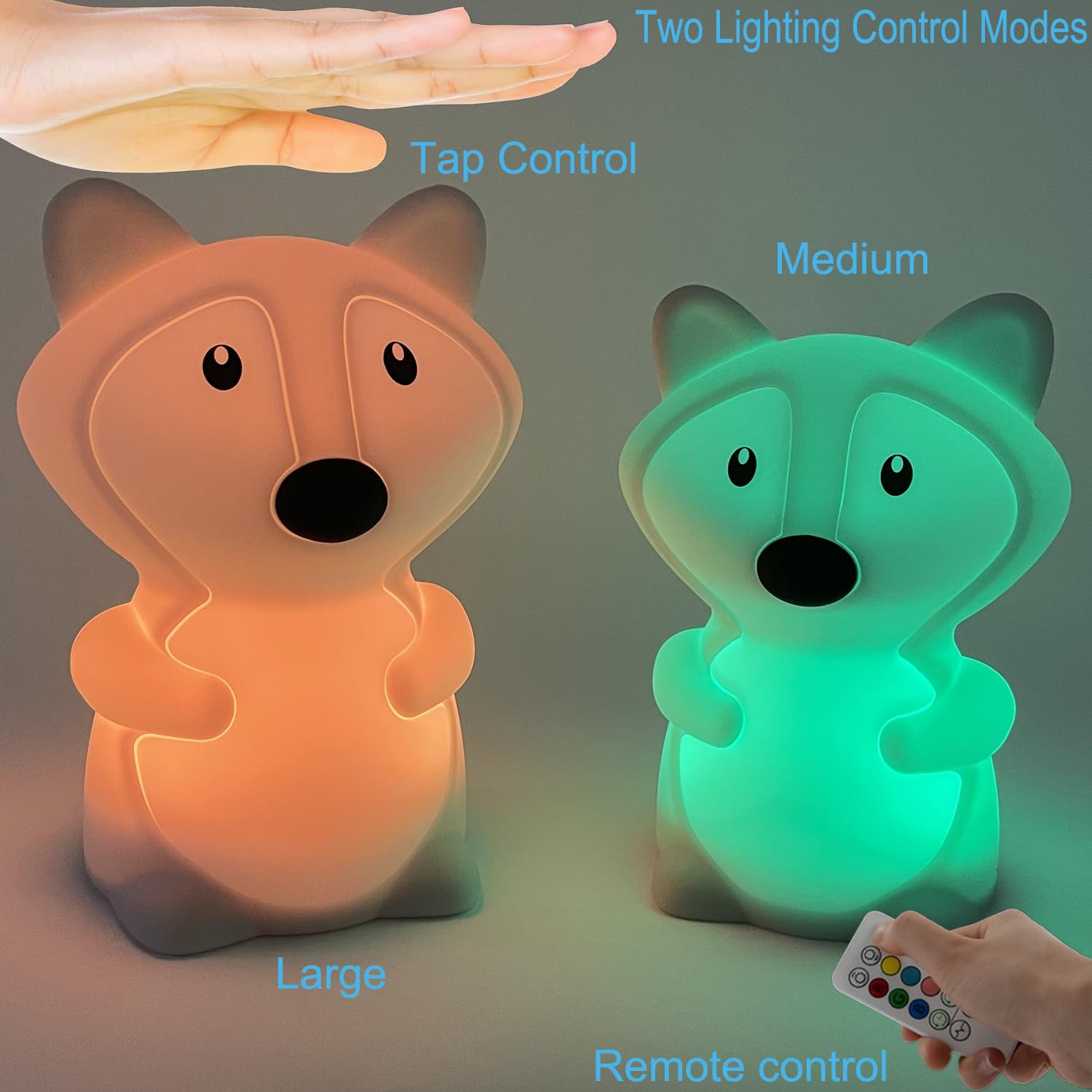 Xinjinhju fox night light side view highlights compact presence beside a child’s pillow.