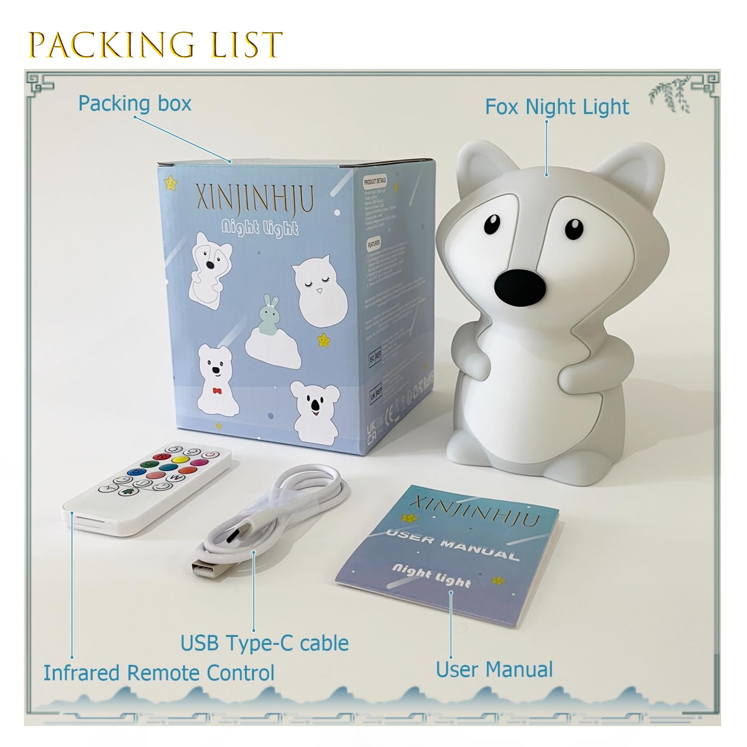 Xinjinhju fox night light touch control offers easy operation from bed.
